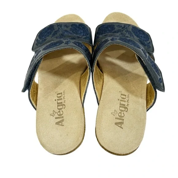 Alegria Blue Slide Sandals with Floral Pattern - Picture 7 of 10